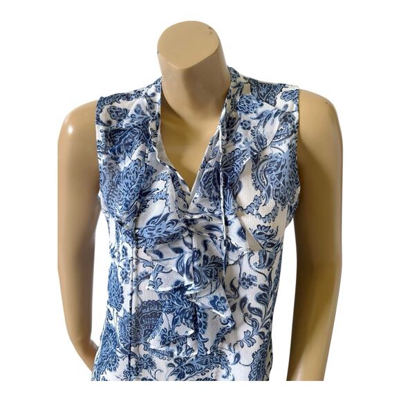 TOMMY HILFIGER Womens Size Small Sleeveless Ruffled Floral Print Keyhole Shirt - Picture 5 of 7